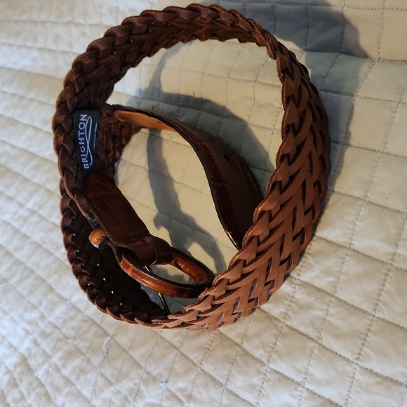 BRIGHTON Women’s Braided Cognac Woven Leather Belt 30 - Picture 2 of 4